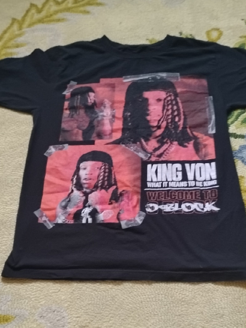 Men's Black Small Authentic King Von Rap Hip Hop Streetwear O-Block Music Shirt